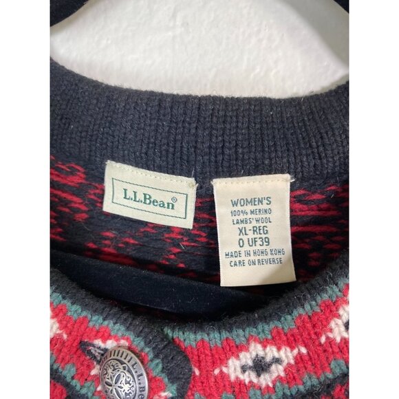 Vtg LL Bean Cardigan Sweater Red Black 100% Merino Lambs Wool Women XL Christmas - Picture 3 of 15
